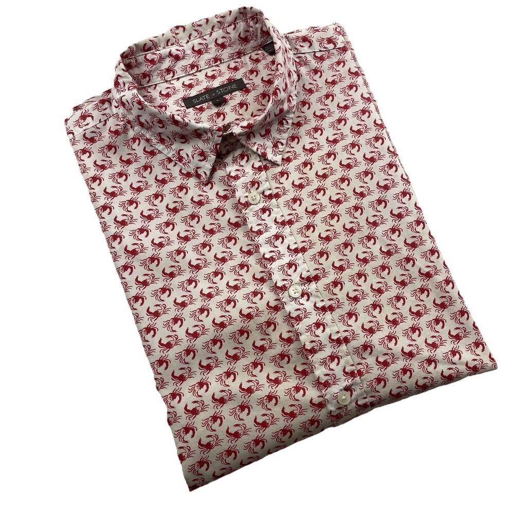 Slate & Stone Shortsleeve Button Up Crabs Print Red/White-L